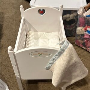 American Girl vintage bitty baby crib with mates and blanket